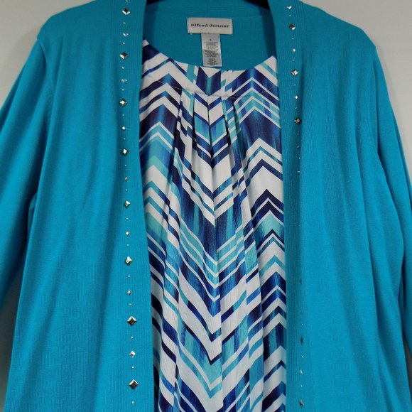 Alfred Dunner Easy Street Turquoise Sweater With Faux Inside Top Size S NWT - Picture 3 of 8